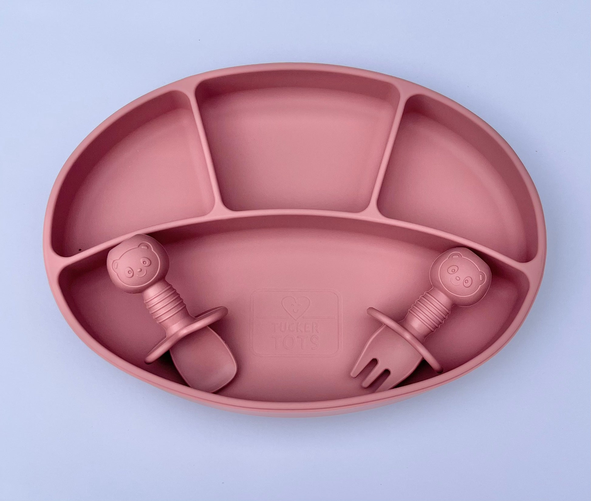 Silicone suction baby divided plate + fork & spoon – Tucker Tots